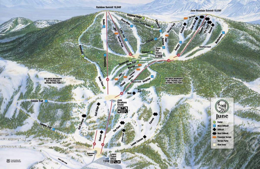 June Mountain Trail Map, Northern California, USA.